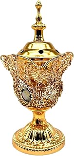 Electric Incense Burner Metal Bakhoor Burner Middle Eastern Style Tabletop Electric Censer for Home Office Yoga Spa Aromatherapy Decor (Gold)