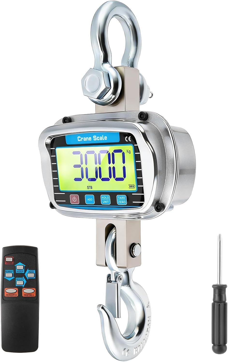 Bilancia per Gru 3000KG, Bilancia da gru digitale, Pesante Bilancia Industriale con sensore di precisione, ampio schermo LCD e telecomando, Visualizzazione della temperatura e dell'umidità(Silver)