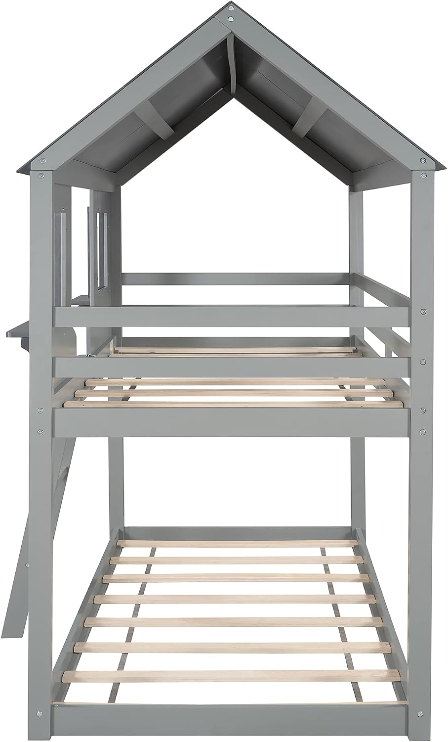 CITYLIGHT House Bunk Beds for Kids ,Wood Twin Over Twin Bunk Beds with Roof Windows and Guardrails, Toddler Bunk Beds for Girls, Boys ,Grey
