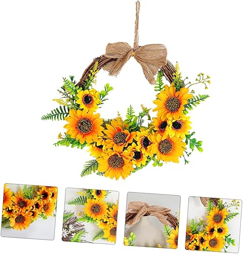 Miniatura 6 de Amosfun 1 corona de girasol para puerta delantera, coronas amarillas para puerta delantera, coronas de verano para puerta delantera, corona de