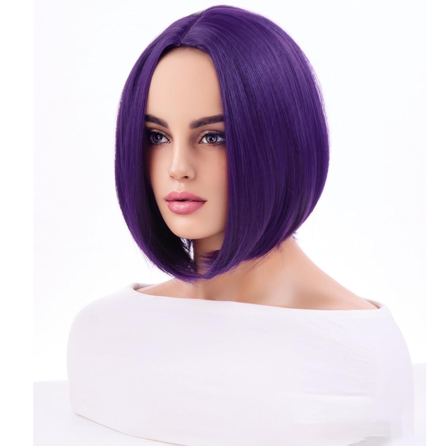 Dark Purple Bob Wig Short Straight Synthetic Purple Hair Wig for Women Girls Middle Part Wig Heat Resistant Synthetic Hair Wigs for Daily Use Cosplay Anime Wig With Wig Cap - Image 3