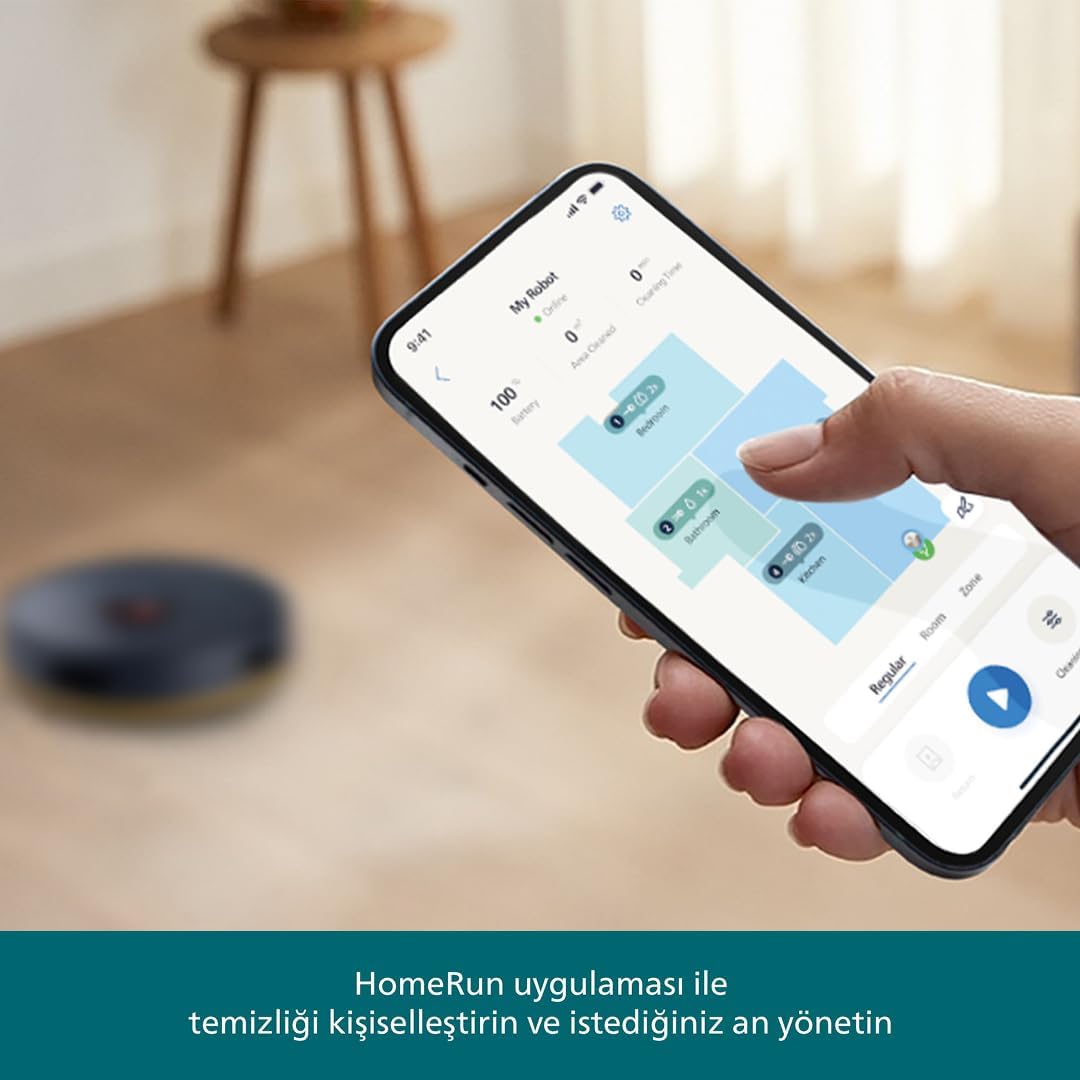 Philips HomeRun 2000 Robot Süpürge ve Paspas – 6000 PA emiş Gücü, Halı Modu, LDS Radar, HomeRun Uygulaması, Koyu Mavi (XU2000/15)