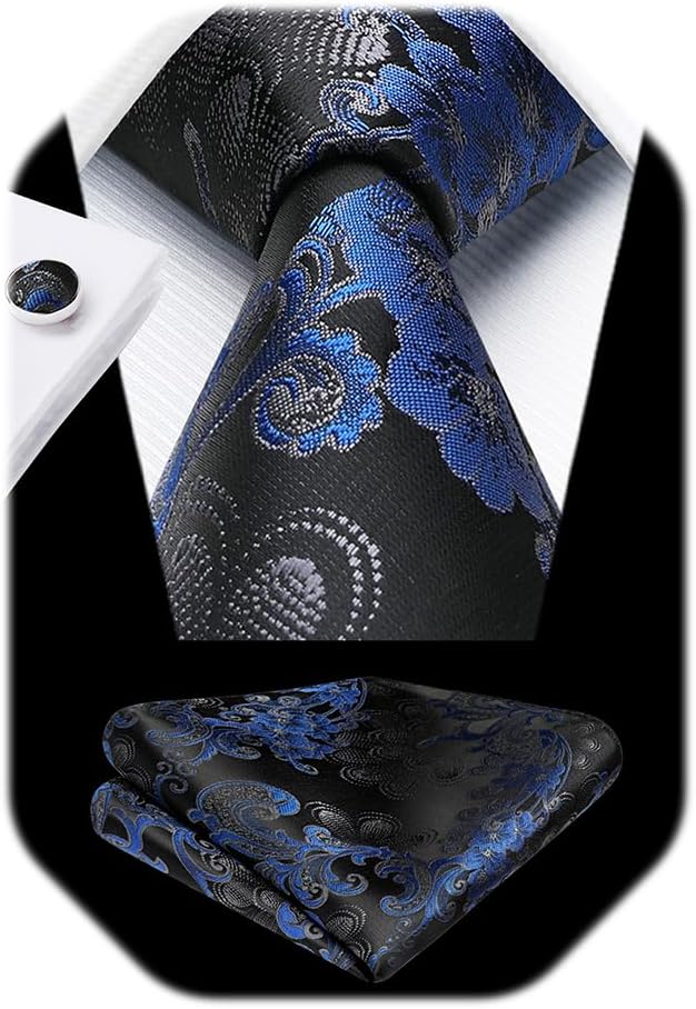 HISDERN Ties for Men Paisley Floral Mens Ties and Pocket Square Cufflinks Set Classic Business Necktie Handkerchief