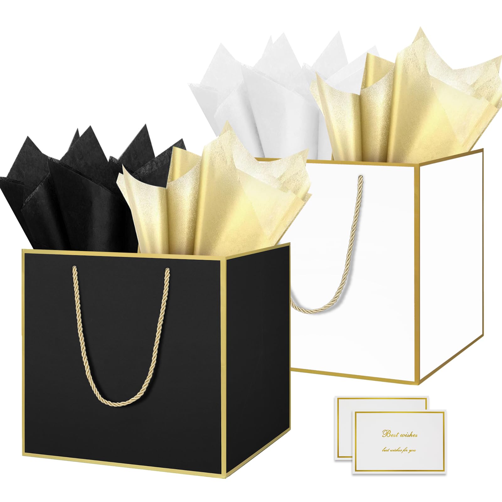HONTIUS 11.8'' Square Large Gift Bag, Extra Large Gift Bag Bags for Presents Big Paper Bag with Tissue Paper Cards, 30cm Wedding Birthday Party Present Bridesmaid Gift Gifts Bag for Women 2PCS G
