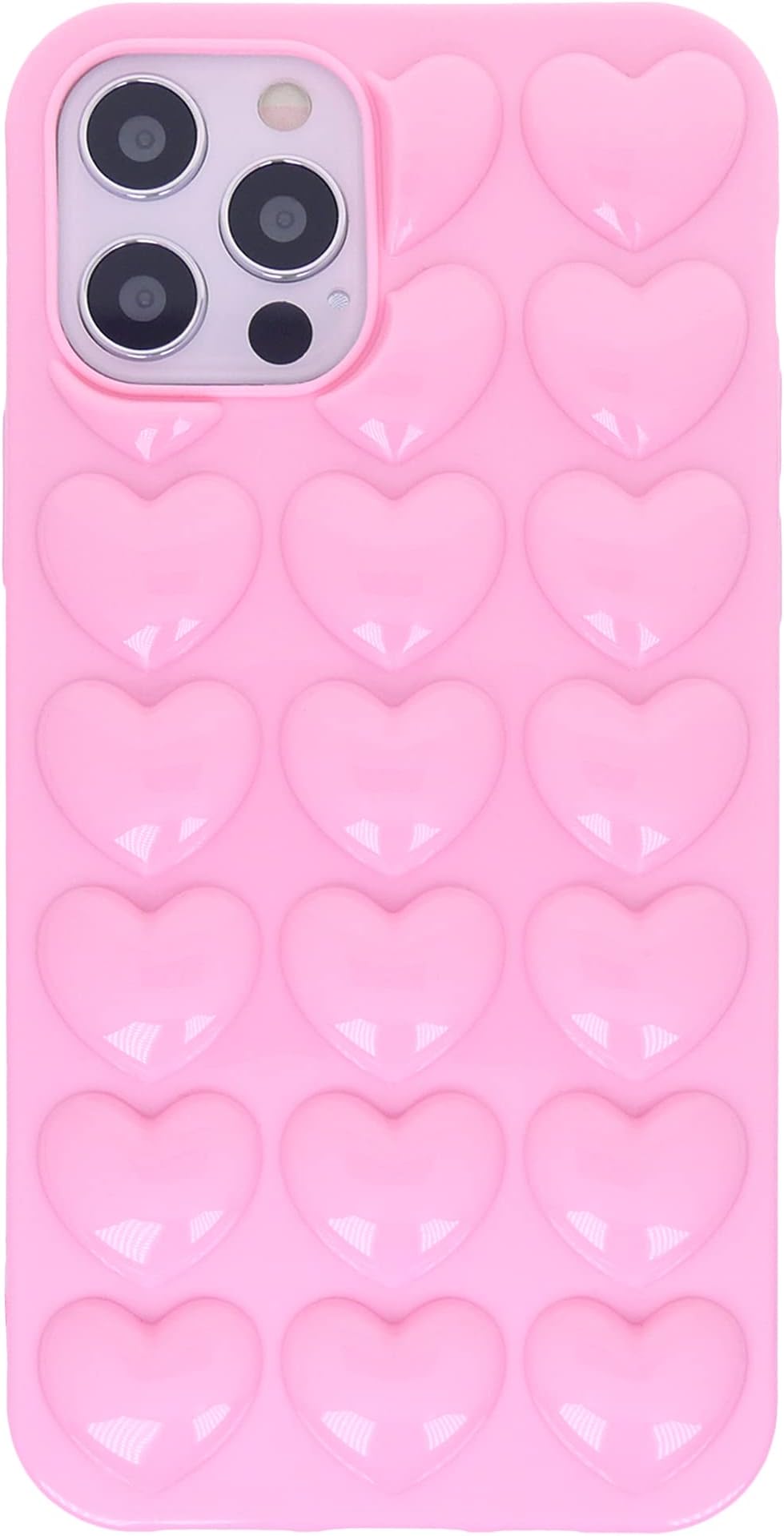 for iPhone 12 Pro Max Case for Women, 3D Pop Bubble Heart Kawaii Gel Cover, Cute Girly for iPhone12 Pro Max 6.7 inch - Pink