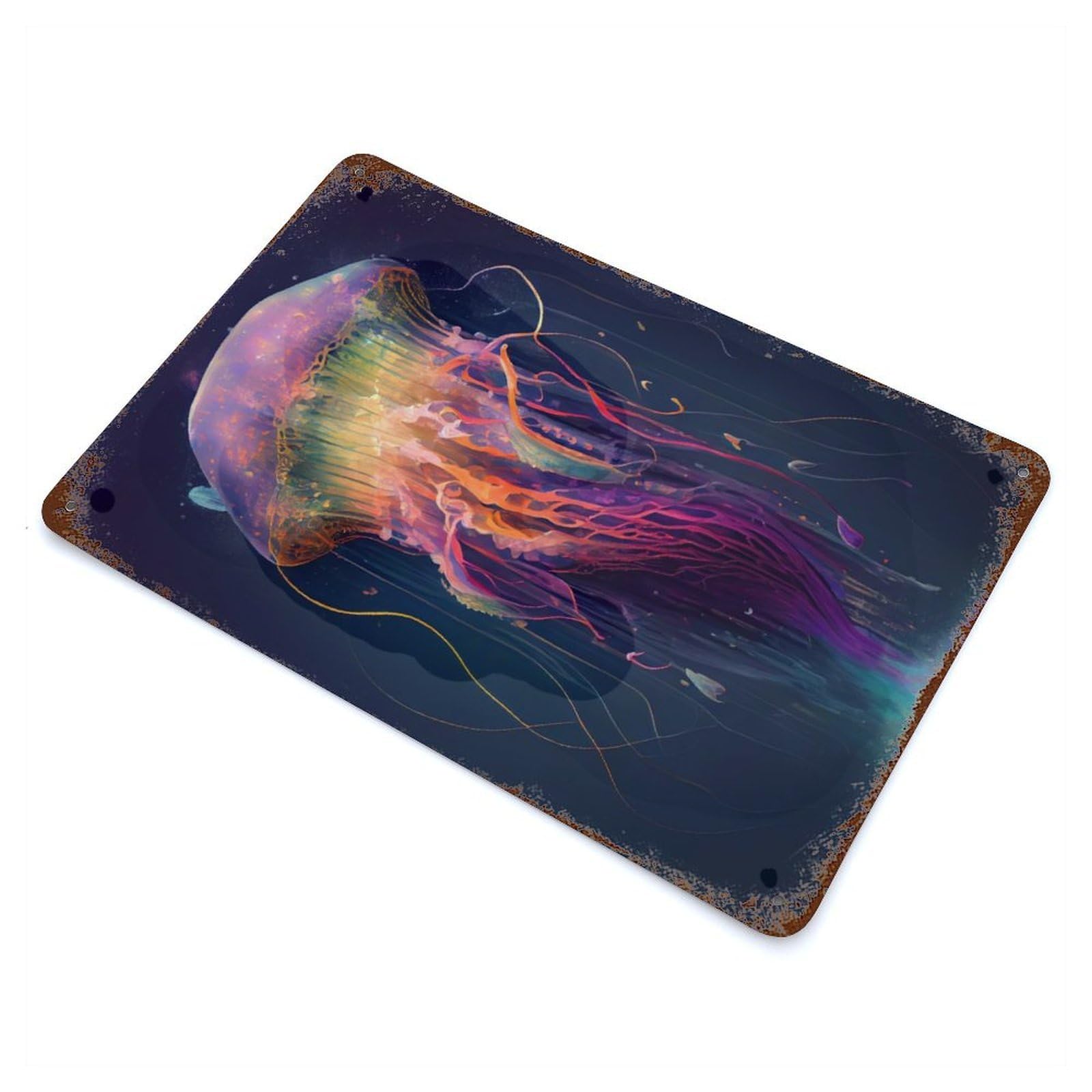 Garage Style The Mysterious Jellyfish 2 Distressed Metal Wall Sign 11.8"x7.9", Novelty Wall Decor for Bar And Workshop