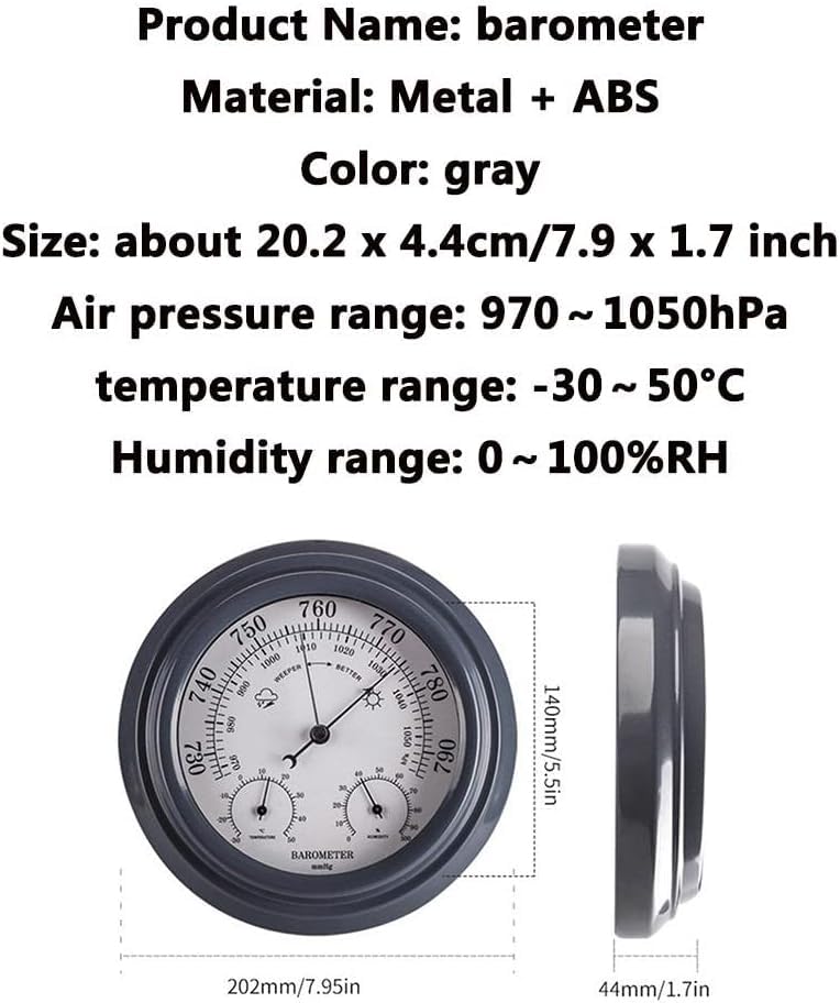 Outdoor Weather Barometer - Home Garden Weather Station Instrument, Accurate Grey Barometer for Climate Monitoring, Stylish Design for Home & Garden Use