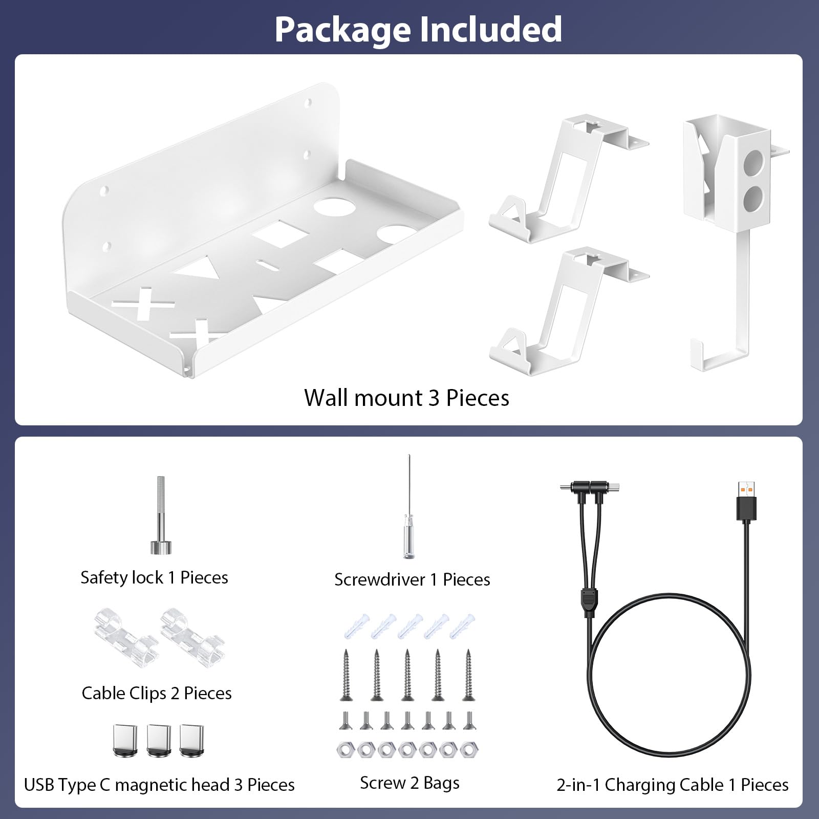Soporte de Pared PS5 Slim, Soporte de Pared para PS5 Slim Consola con 2-en-1 Cable de Carga Magnético Acero Juego de Soporte de Pared para PlayStation 5 Slim (Disco y Digital) (Blanco)