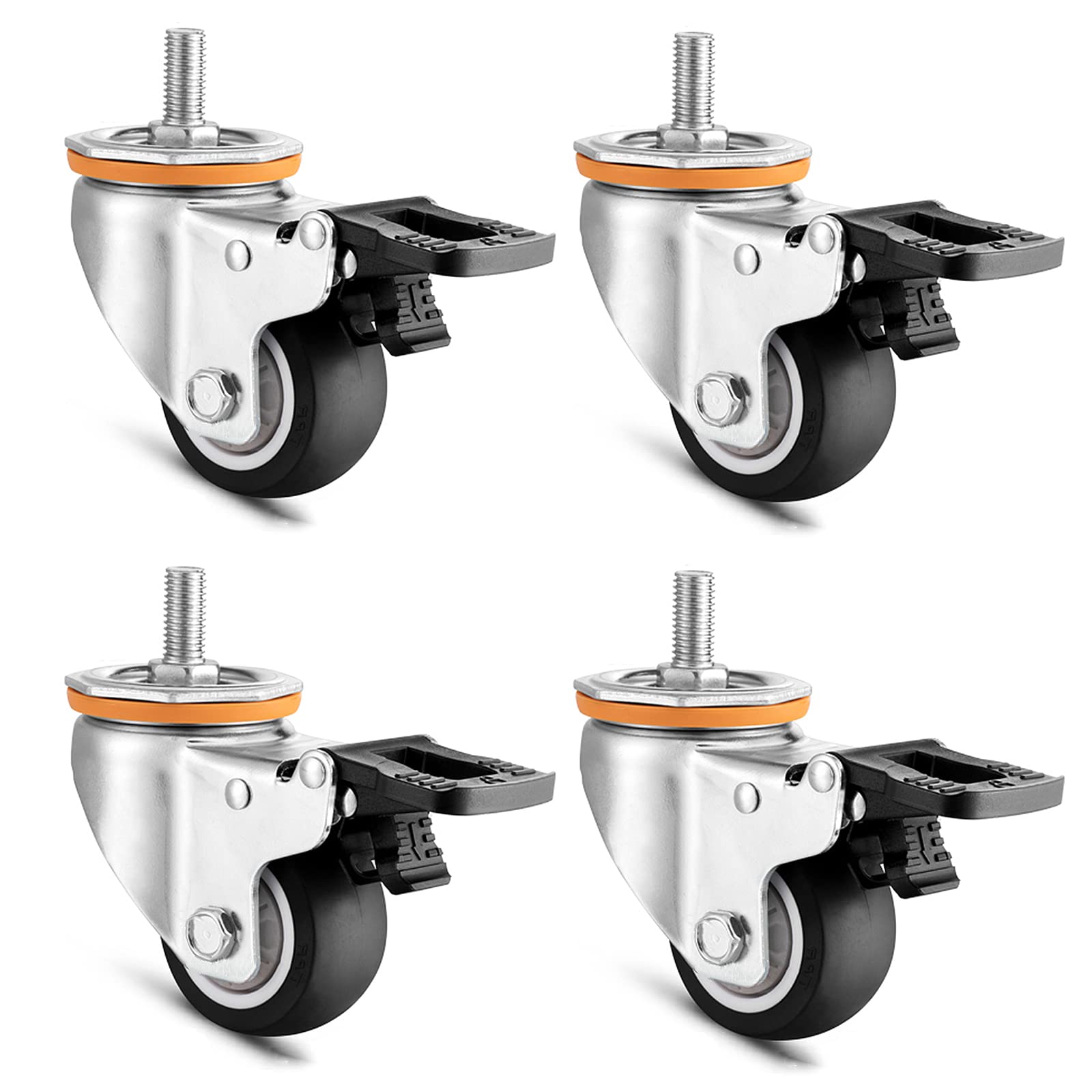 GYRAZXS 6m Swivel Castors with PU Rubber Heavy Duty Furniture Replacement Casters Includes M8 M10 M12 M16 Screw Rods Ideal for Trolleys and Workbenches