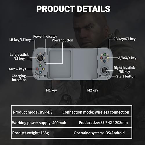 Miniatura 8 de arVin Mando móvil para juegos para iPhone iOS Android PC, Joystick inalámbrico para iPhone 14131211, iPad, MacBook, Samsung Galaxy S22S21S20, TCL,