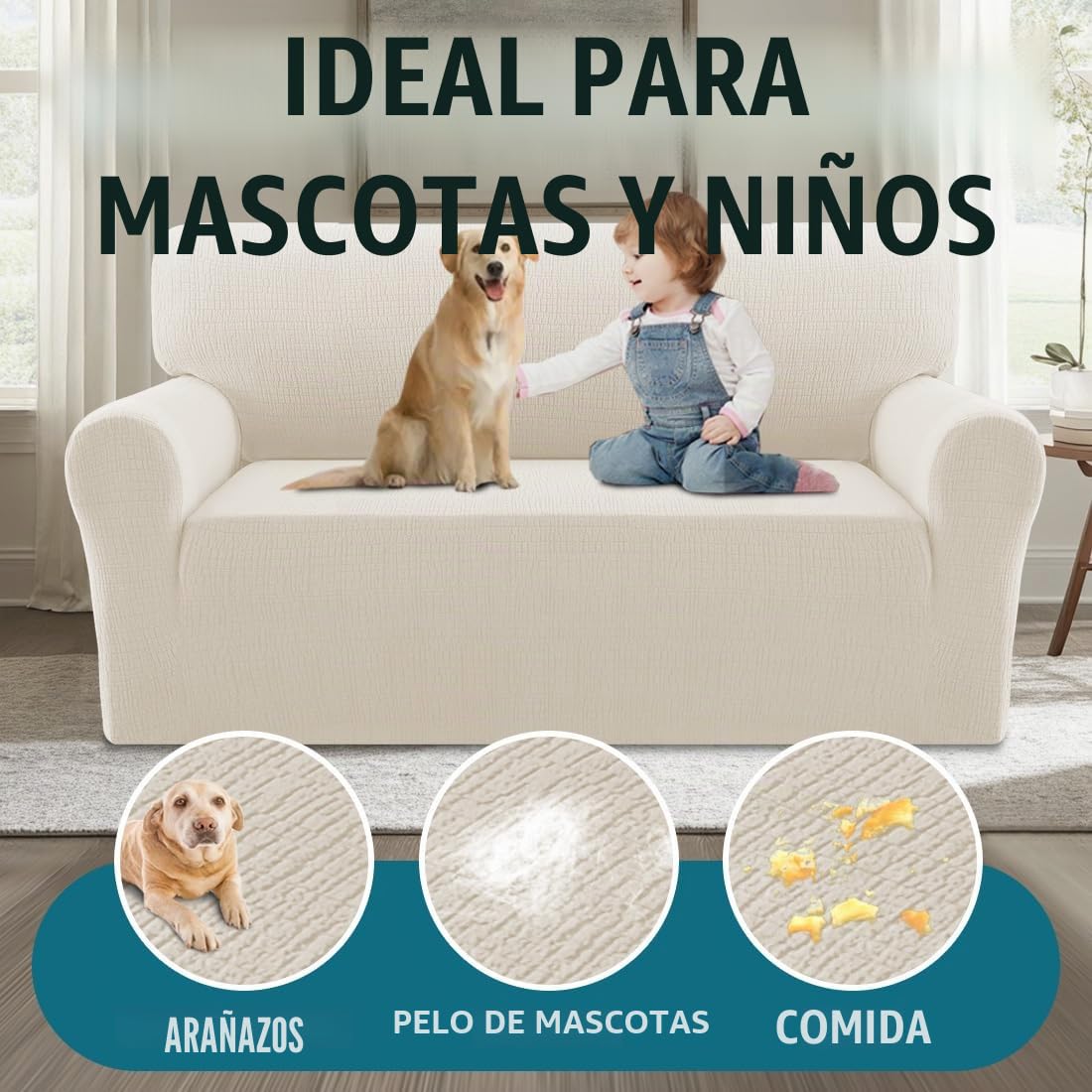 BellaHills Funda Sofá 2 Plazas Impermeable, Jacquard Elástica Antideslizante, Protector de Sofá, Protectora Mascotas,Marfil