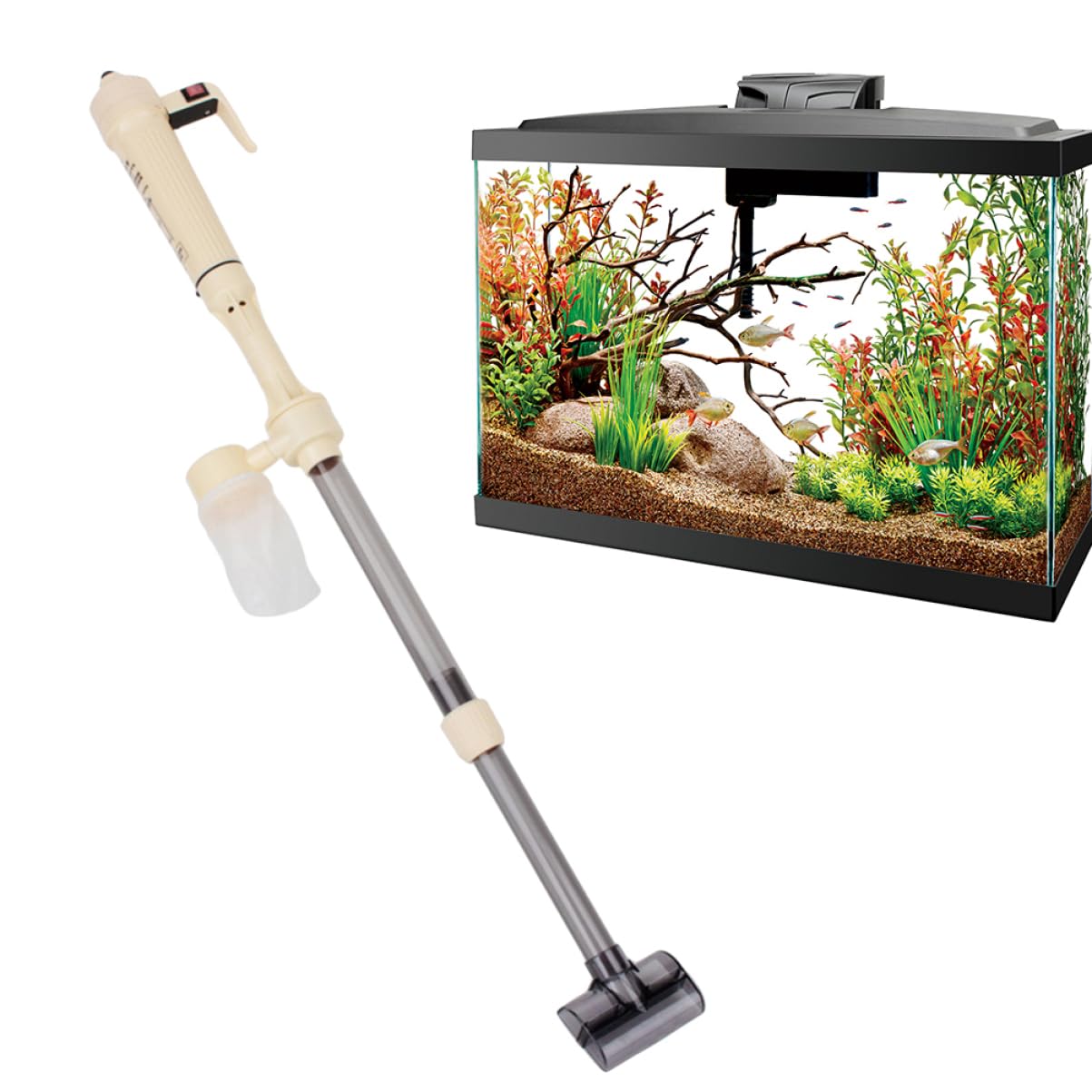 Happyyami Nettoyeur Électrique pour Aquarium Siphon d'eau et Nettoyage du Gravier en Plastique, Équipé de Tuyau et Paquet Filtre pour Entretien Facile