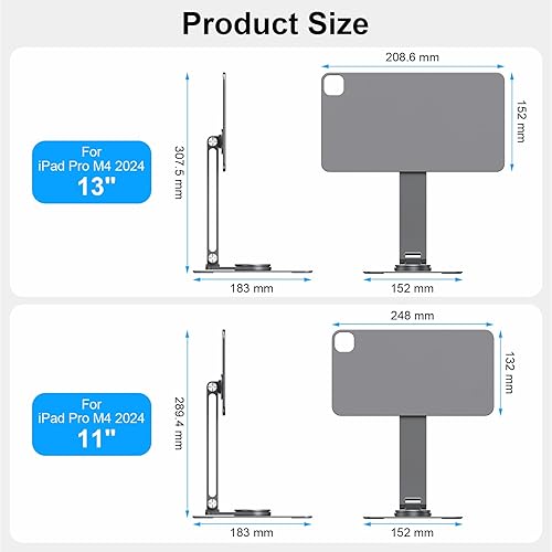 Miniatura 9 de Soporte magnético para iPad Pro M4 de 13 pulgadas con carga inalámbrica de 18 W, soporte de aluminio giratorio de 360 para iPad Pro M4 de 13