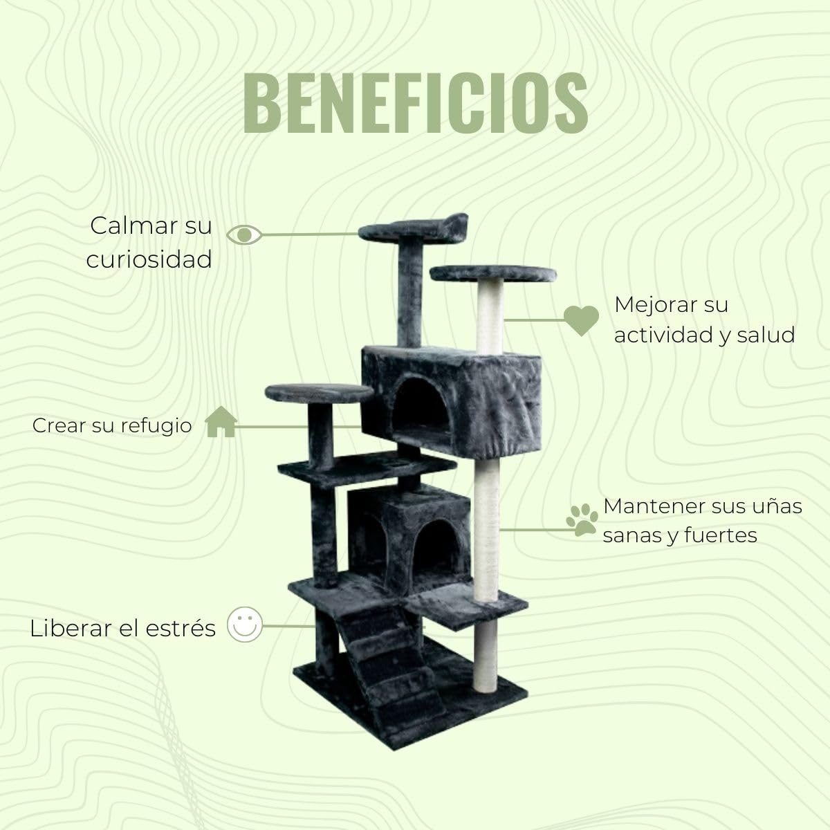 Mobiclinic, Rascador árbol para Gato, Modelo Tico, Grande, Escalar, 5 Alturas, Soporta hasta 10 kg, con Plataformas y refugios, Juguete desestresante, Cuerda de sisal, Gris