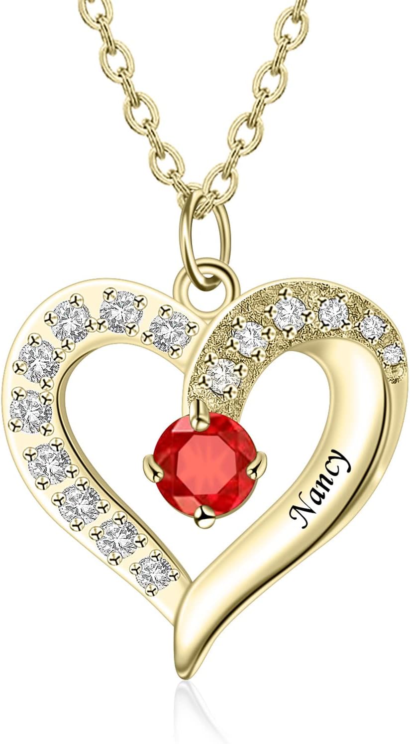 MissNaNa Personalized Multi-Shaped Birthstone Necklaces for Mother/Women/Wife/Her Family Necklace with 1-5 Names Round/Triangle/Pentagon/Princess Cut/Pear Birthstone Necklaces