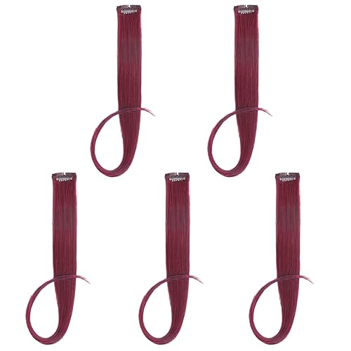 Miniatura 2 de Extensiones de cabello color burdeos de 18 pulgadas, 5 piezas de colores con reflejos de fiesta, extensiones de cabello humano lacio con clip en