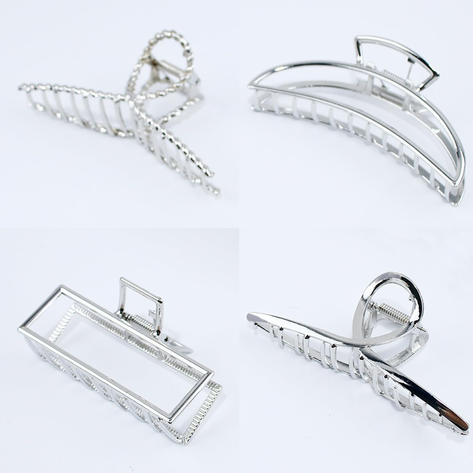 Große Metall-Haarklammern für Damen, rutschfeste Haarklammern mit starkem Halt, modisches Zubehör für dünnes, dickes, langes, lockiges Haar, 4 Stück (Silber1)