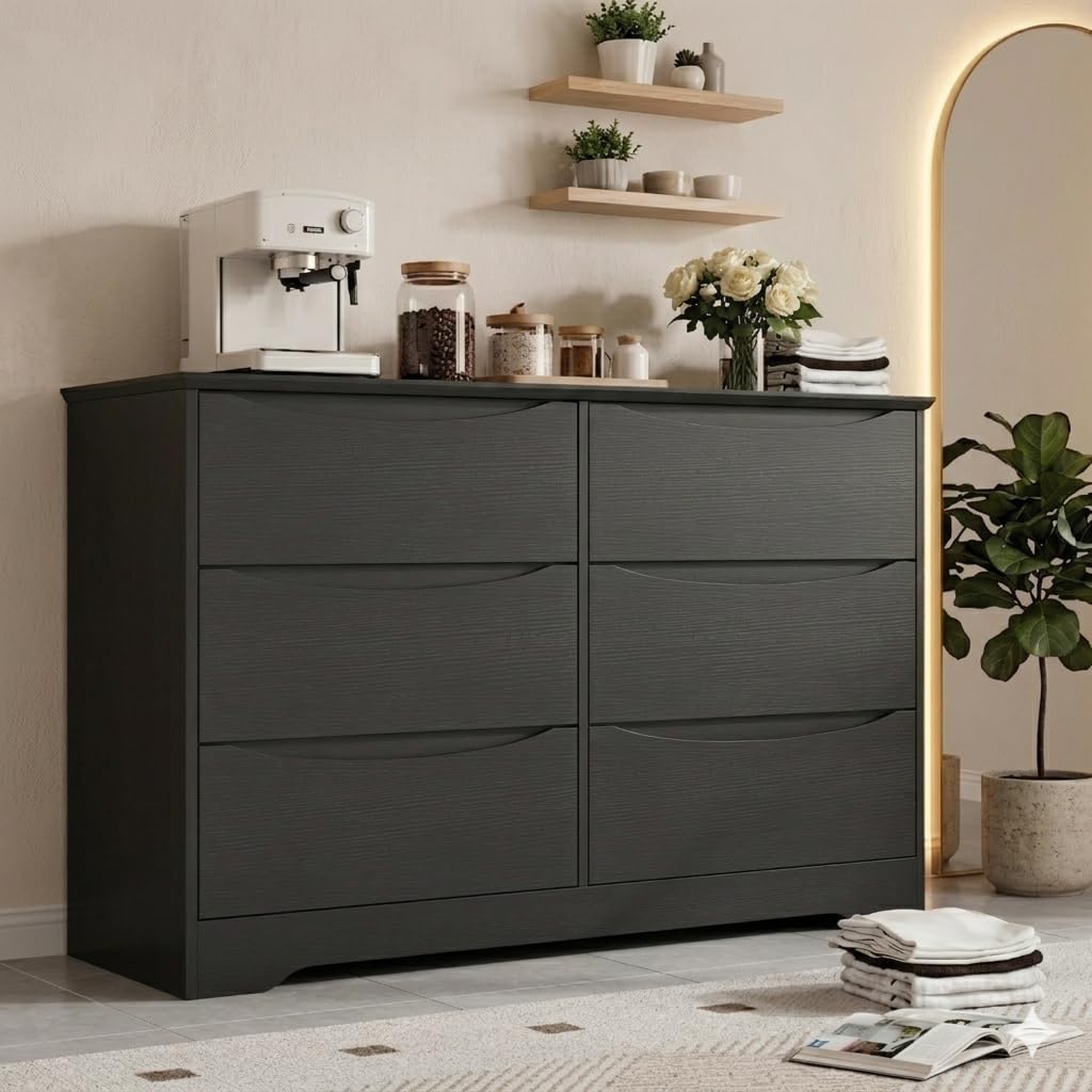 GarveeHome Wooden Dresser with 8 Drawers, Tall Modern Closet with Deep Storage, Large Chest of Drawers with Wide Top, Long Storage Dresser for Bedroom, Living Room, Hallway, Kids Room, Black