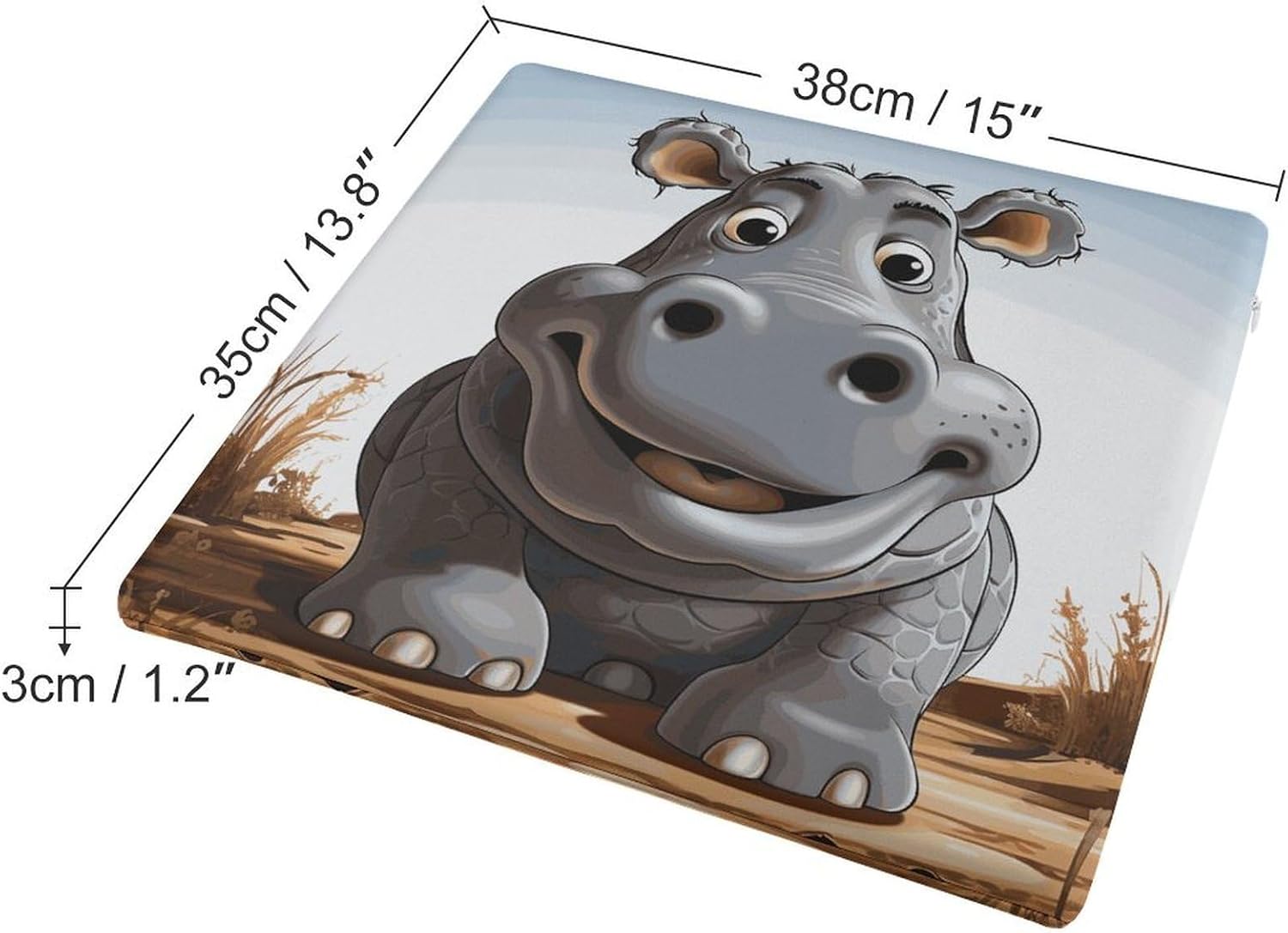 Cartoon Hippo Chair Cushion Floor Pillow Stool Cushion | Cushions with Removable Cover with Square Memory for for Chair Living Room Balcony Office Sofa,13.8*15*1.2 Inch