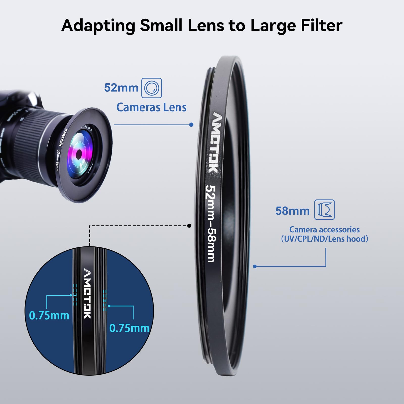 Adattatore Alluminio Anodizzato Adattatore Step-Down Filtro 62mm A 58mm - Anello In Alluminio Per Obiettivi Anello Step-down Obiettivo - Foto 7