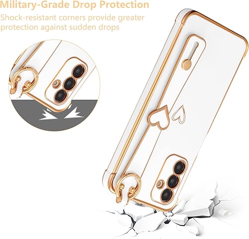 Vista 246 de ZTOFERA Funda para Samsung Galaxy S22 Plus 5G con correa para la muñeca, bonito borde chapado de lujo, patrón de corazones de amor para niñas y Azul