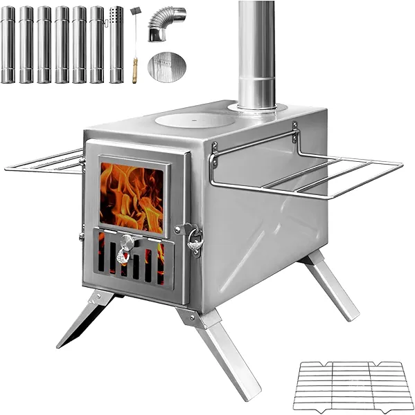 TOUNTO Wood Burning Stove,Portable Camping Stove with Chimney Pipes,Front Window,Side Racks,Mini Wood Stove for Outside Tent,Cookout,Truck Travel and inside Woodcutter's Cottage