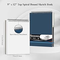 Vista 2 de Cuaderno de bocetos de 9 x 12 pulgadas, cuaderno de bocetos de tapa dura, bloc de bocetos con espiral superior, bloc de papel de dibujo de 100 hojas