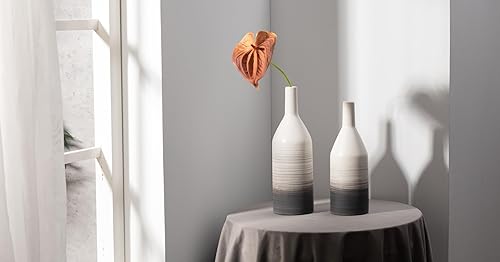 Miniatura 8 de TERESA'S COLLECTIONS Jarrones grises para decoración del hogar, jarrones grises y blancos para decoración de mantel, moderno jarrón de cerámica para