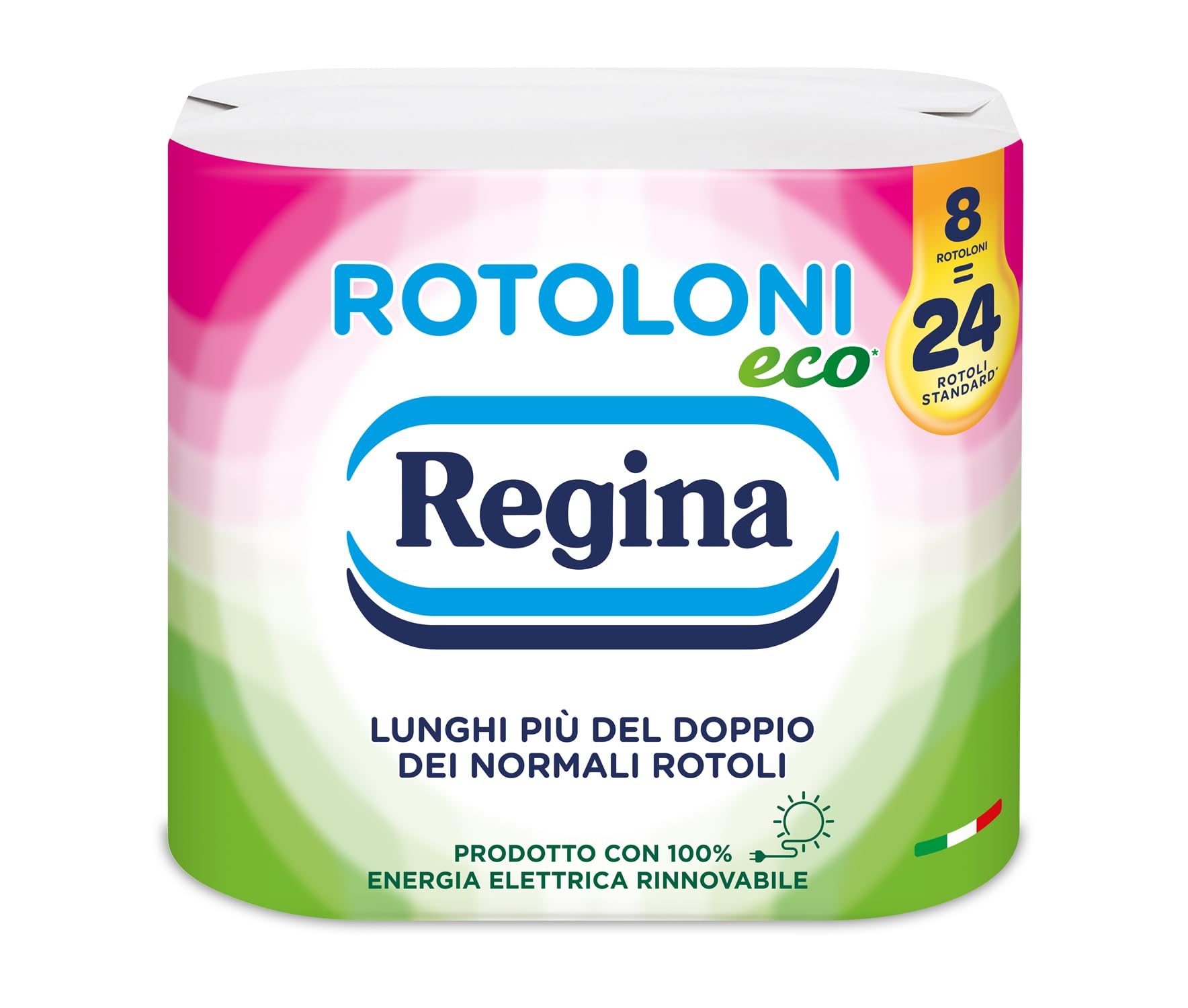 Rotoloni Regina Eco - 8 Maxi Rotoli di Carta Igienica, 500 Fogli a 2 Veli, Lunghi Più del Doppio dei Normali Rotoli, Confezione in Carta Riciclabile, Carta 100% Certificata FSC