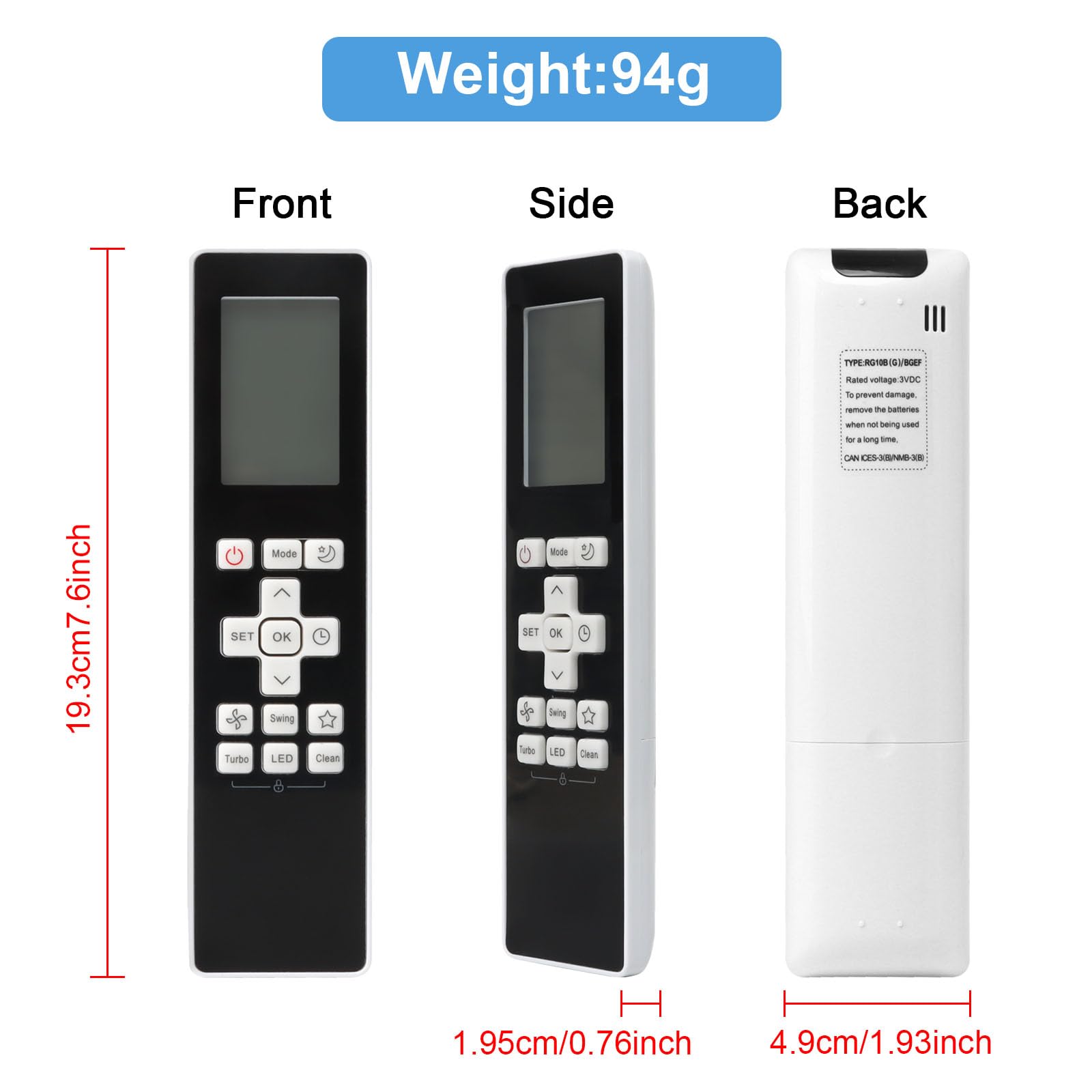 Télécommande De Rechange Pour Climatiseur RG10B BGEFU1 – Portée 10 M – ABS Blanc – Compatible Contrôleur RG10B