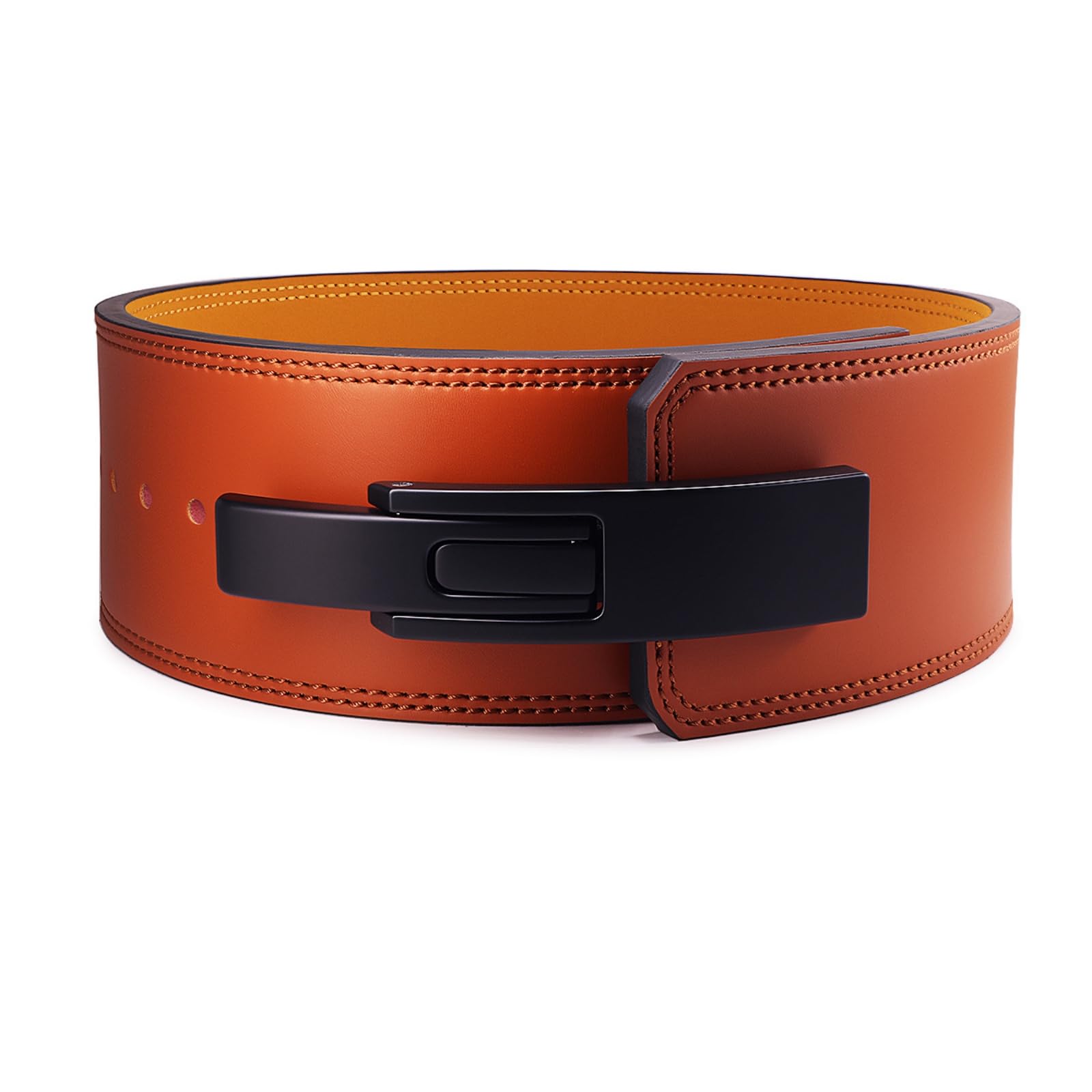 Ceinture Force avec Boucle à Levier Soutien Lombaire Ceinture Musculation à Levier Réglable pour Squat, Marron, Cuir De Vachette