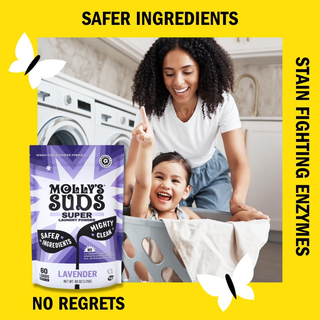 Molly's Suds Super Powder Detergent | Extra Strength Laundry Soap, Stain Fighting | Sensitive Skin | Simple, Effective Ingredients | 60 Loads - Lavender - Image 3