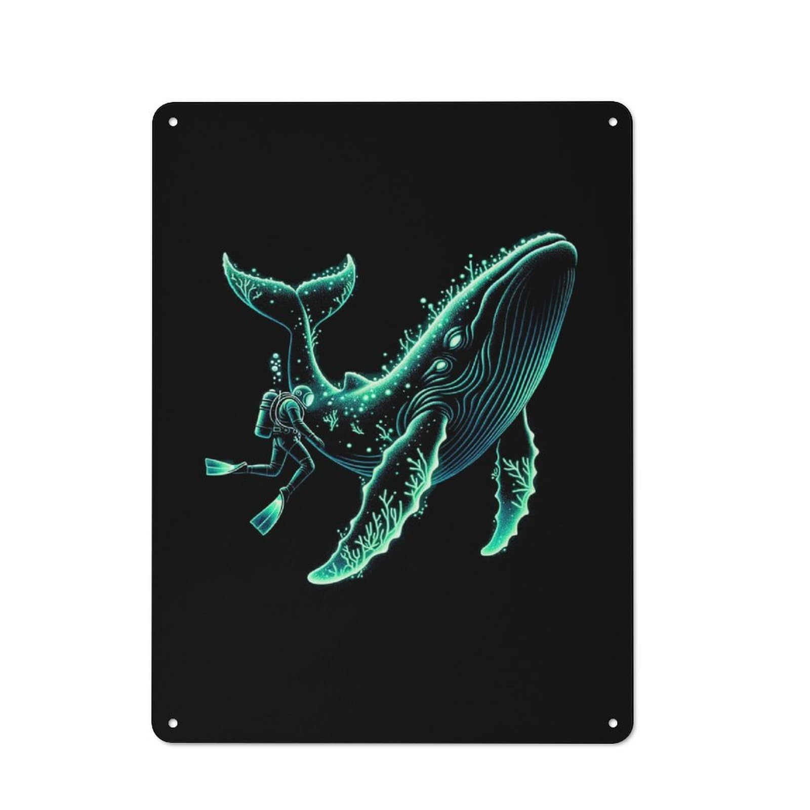 Junmoney Scuba Diving Whale Rustic Metal Plaque 40X30cm For Studio Or Craft Room, Suited To Craft Room Decorators