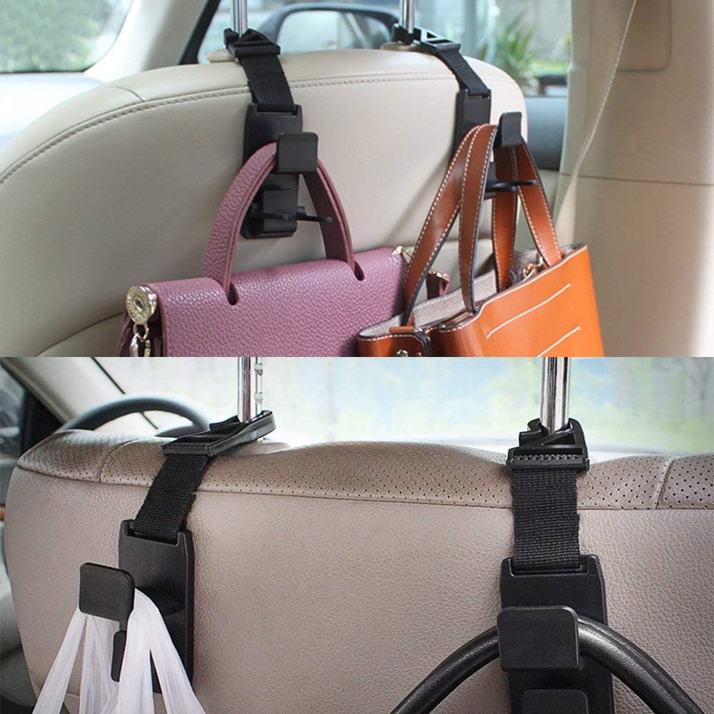 SENHAI Car Headrest Hooks with Mini Duster for Car Air Vent, 4 Packs Universal Back Seat Hangers Organizers, with 1 Automotive Air Conditioner Cleaner and Brush