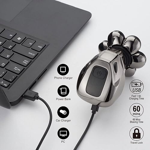 Afeitadoras de cabeza para hombres calvos, 7 cabezales de corte, máquina de afeitar eléctrica flotante para hombres calvos 7D independientemente