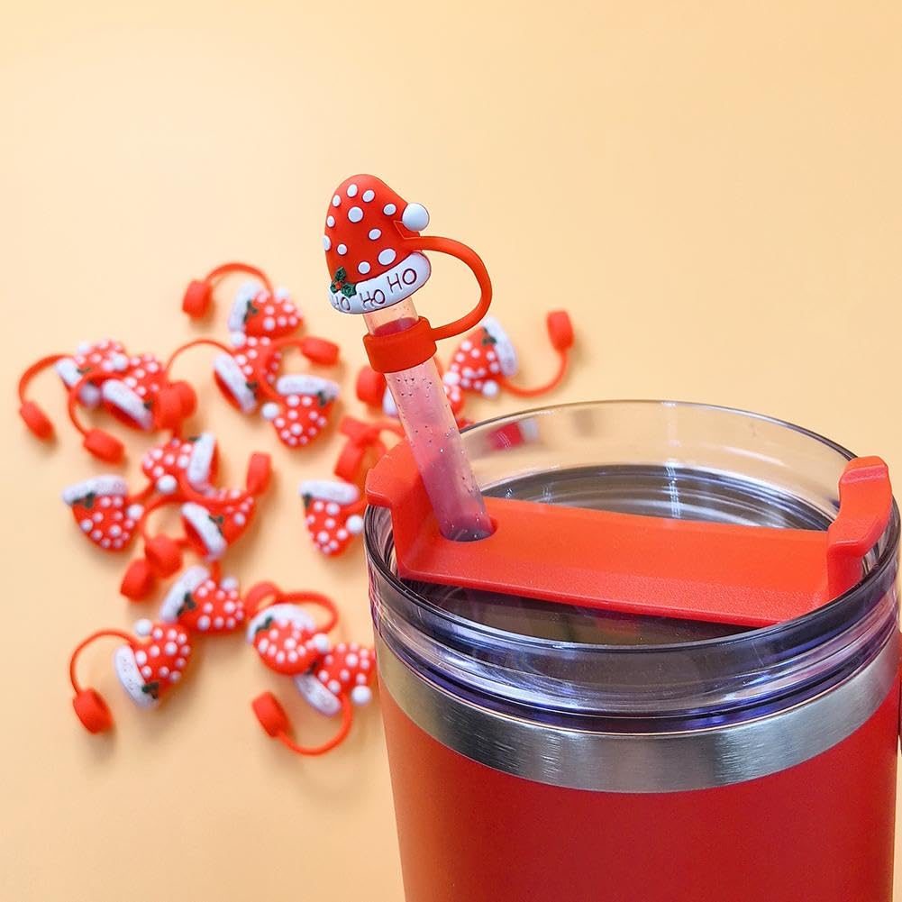 8 Stück Weihnachts-Strohhalm-Aufsätze Für Stanley-Becher - 3D Weihnachtsmänner, Bäume Etc., 10 Mm Durchmesser, Rosa Silikon