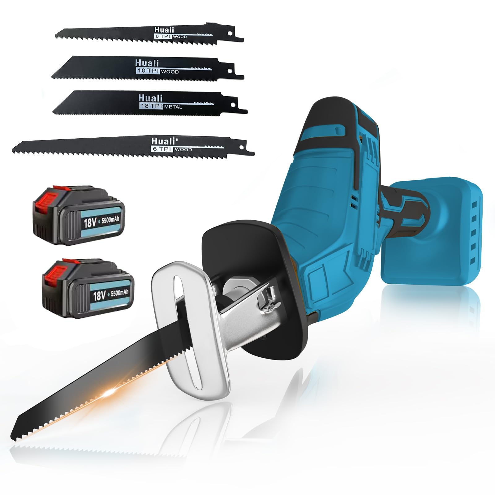 Reciprocating Saw, Compatible with Makita 18V Battery, w/ 2 x 5.5Ah Battery, 4X Saw Blades,0-3000RPM Variable Speed Reciprocating Saw, for Fast Cuts in Wood, Metal & Plastic