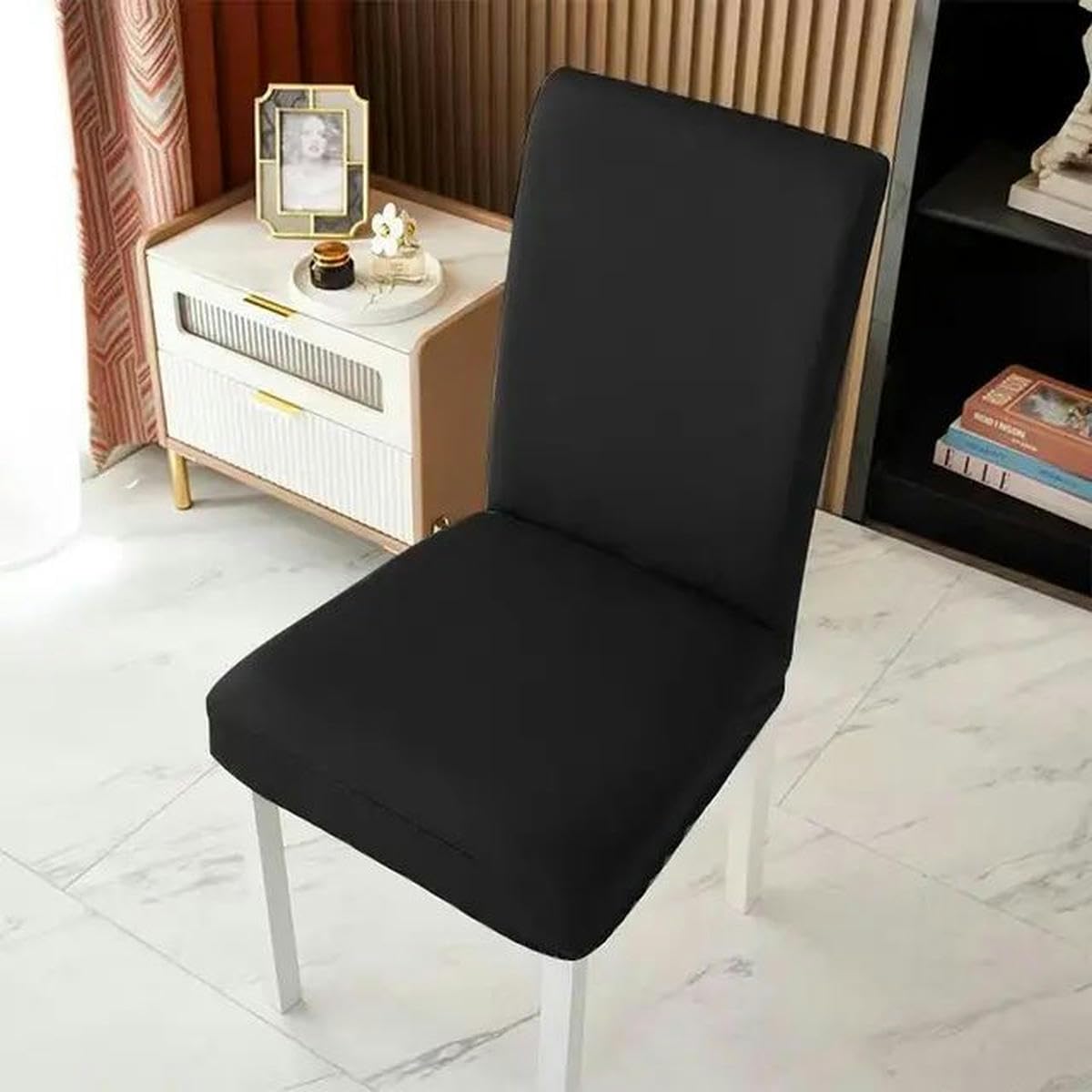 YLREAN Thickened waterproof and anti-fouling dining chair cover leather all-inclusive home restaurant chair cover-black-standard(45-55cm)