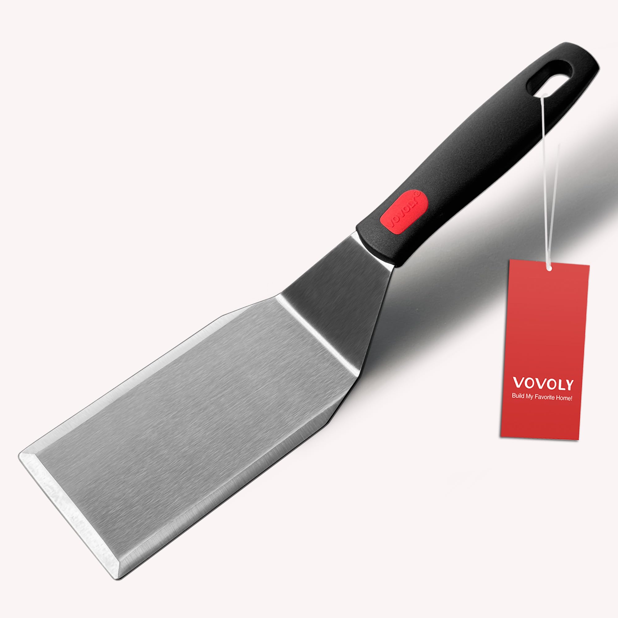 Professional Metal Spatula for Cast Iron Skillets and Flat Top Grills, Full Tang Silicone Handle