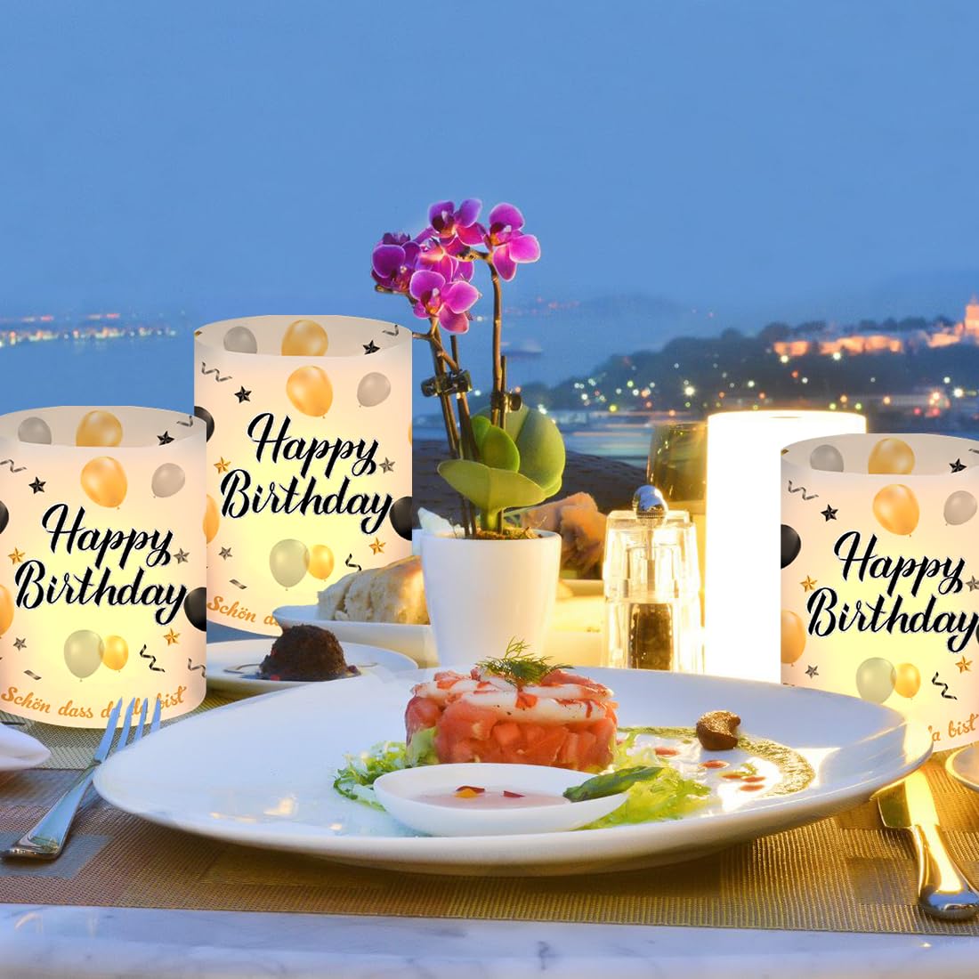 Lot de 12 Lanternes Photophores Décoratives Anniversaire Bougies Chauffe-Plat