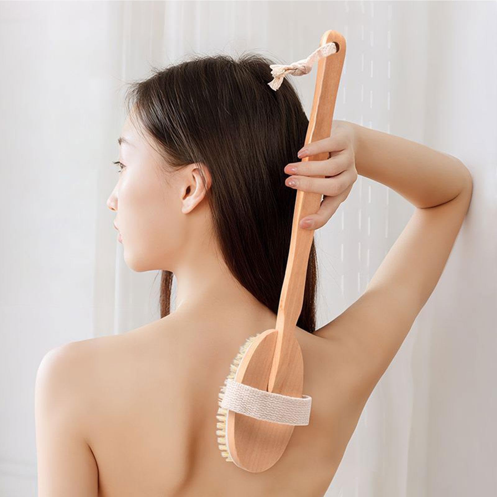Amagogo 2x Cepillo de Espalda, Exfoliante, Limpieza Profunda, Cómodo, Compacto, Cerdas Suaves, Mango Largo de Madera para Baño, Spa, Bañera.