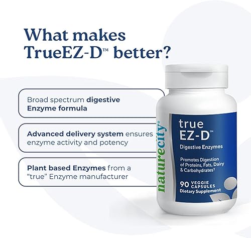 Miniatura 2 de NatureCity True-EZ-D Suplemento complejo de enzimas digestivas sin OMG para salud digestiva y alivio de la hinchazón para hombres y mujeres (90