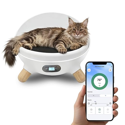 Smart Pet Cooling & Warming Bed–WiFi App Control Climate System for Cats & Small Dogs, Automatic Constant Temperature (60-100°F), Safe Sleep Nest with 17" Large Surface, No Subscription (White)
