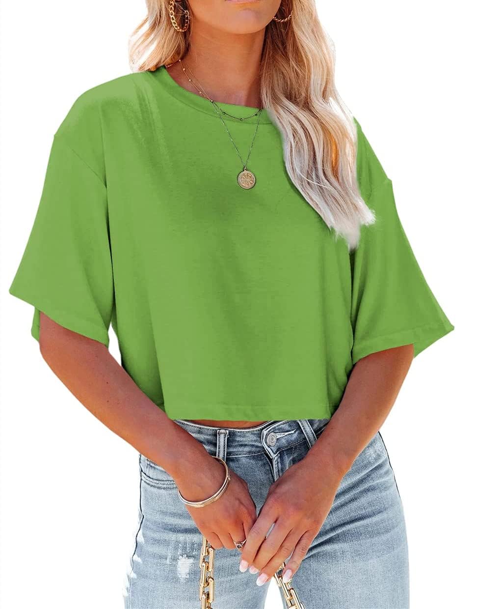 Suncife Maglietta da donna per allenamento crop top manica hlaf casual basic allentata t-shirt t-shirt