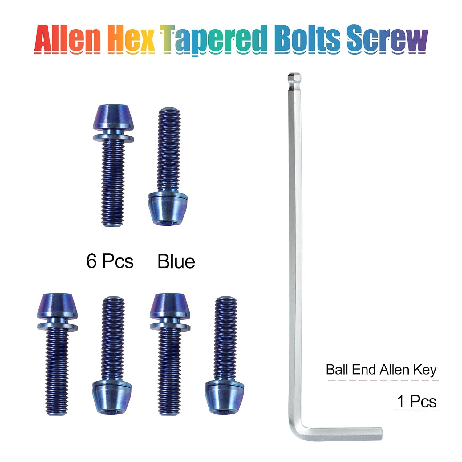 SPEEDWOX 6 Pcs Allen Hex Tapered Bolts Screws with Hex Wrench, Titanium M5x20mm with Washer - Image 3