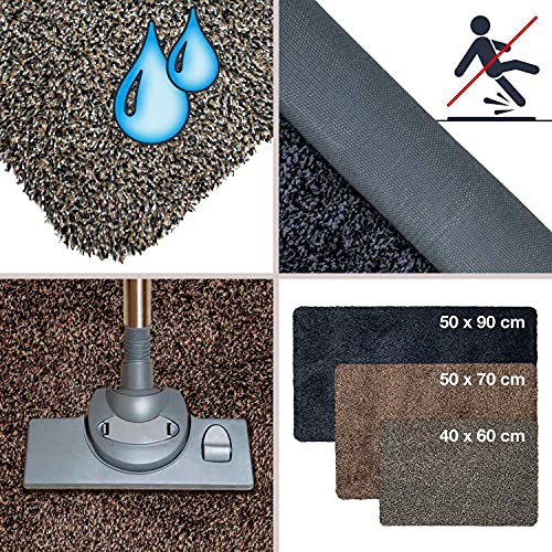 WohnDirect Magic Mat 39x58cm, Grau-Taupe-meliert - Ultra Saugstarke, Waschbare und rutschfeste Fußmatte aus Mikrofaser - Sehr dünn, passt unter Fast Jede Türe
