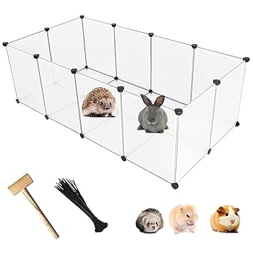 kathson Small Pet Playpen,Bunny Plastic Fence,Small Animals Portable Metal Enclosure Pen Cage Yard Outdoor & Indoor for Small Rabbit Cat Guinea Pig Hedgehogs Rat(12 Panels/13.8 X 17.7 inches)