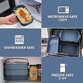 OITUGG Lunch Box - 3 Tier Lunch Box For Adults - 2200 Ml Bento Box, With Cutlery And 3 Compartments Adjustable, BPA Free, Microwave Safe, Red, 19.5 X