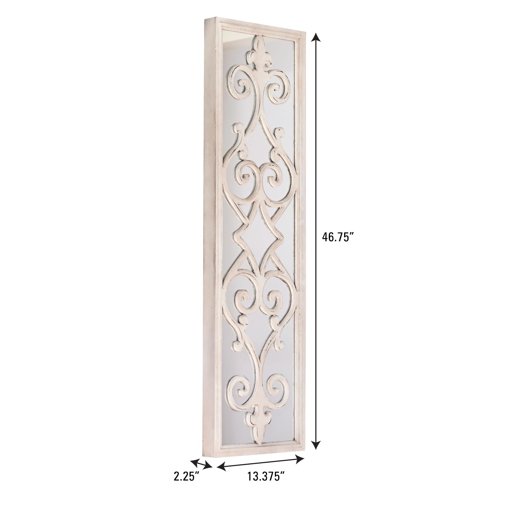 Household Essentials Large Framed Decorative Scroll Wall Mirror, White