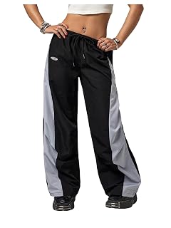 SOLY HUX Womens Color Block Baggy Pants Y2k Drawstring Elastic Waist Wide Leg Parachute Track Pants Streetwear